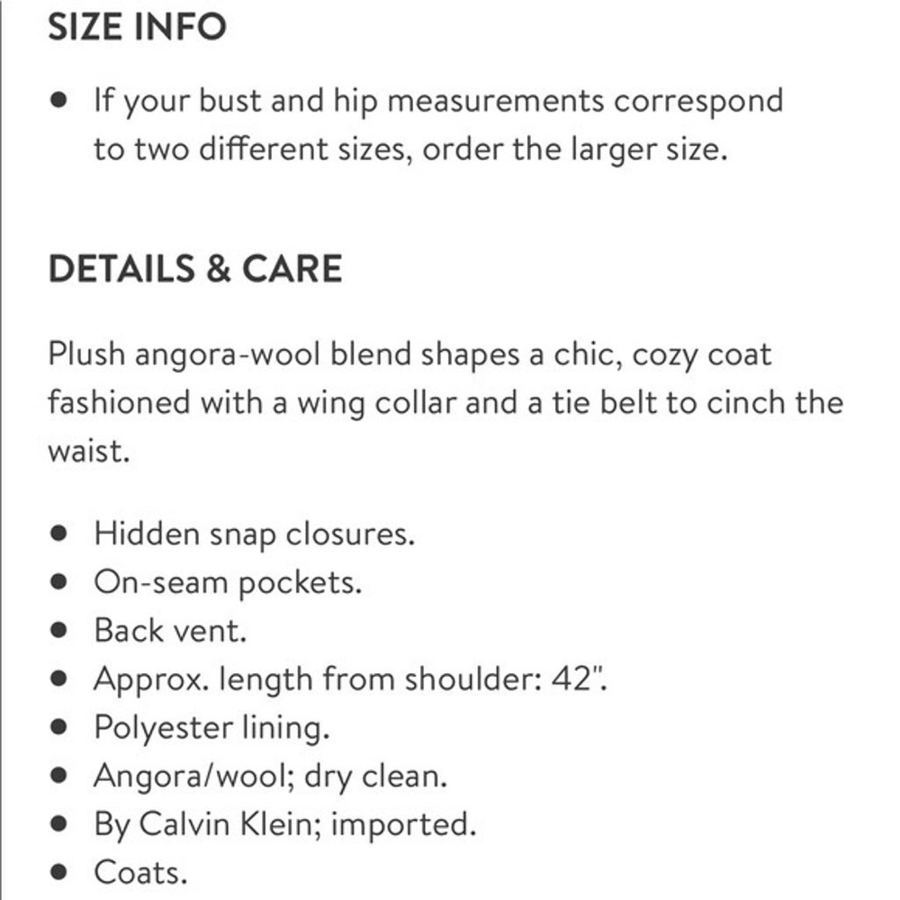 NWT Calvin Klein Angora Blend Wool Coat 14 - Picture 12 of 12